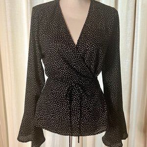 Lulu's Black and White Polkadot Wrap Blouse, Size L, Like New